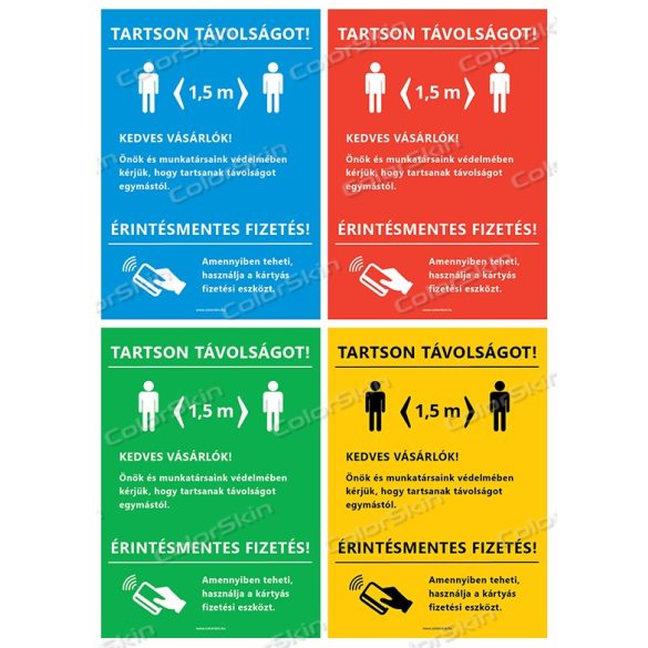 A4-es méretű álló formátumú információs matrica - távolságtartás és érintésmentes fizetés