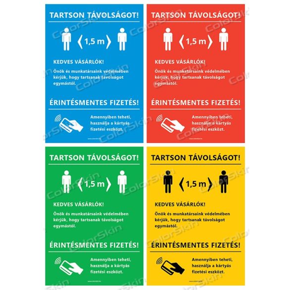 A4-es méretű álló formátumú információs matrica - távolságtartás és érintésmentes fizetés