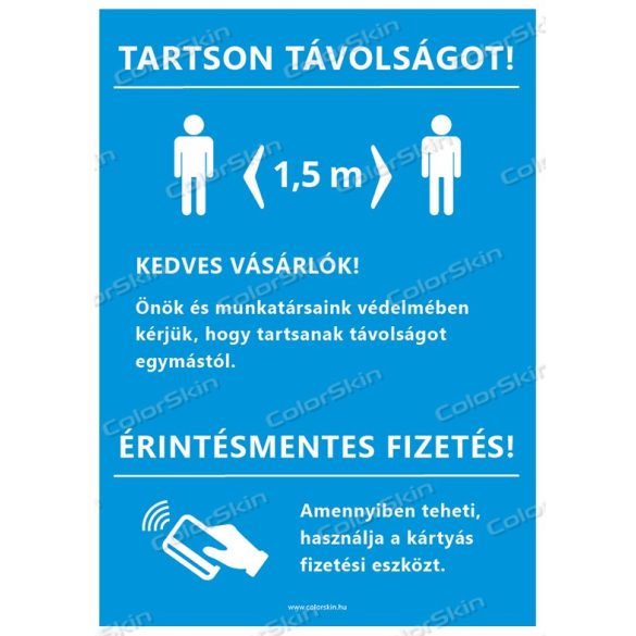A4-es méretű álló formátumú információs matrica - távolságtartás és érintésmentes fizetés