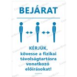 A4-es méretű álló formátumú információs matrica - bejárat és távolságtartás