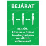 A4-es méretű álló formátumú információs matrica - bejárat és távolságtartás