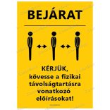 A4-es méretű álló formátumú információs matrica - bejárat és távolságtartás