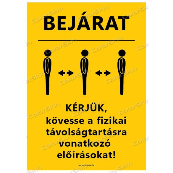 A4-es méretű álló formátumú információs matrica - bejárat és távolságtartás