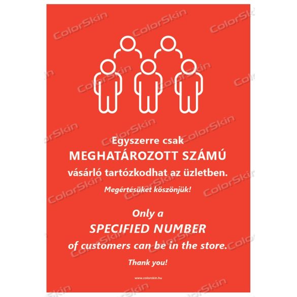 A4-es méretű álló formátumú információs matrica -  Létszámkorlátozás két nyelvű