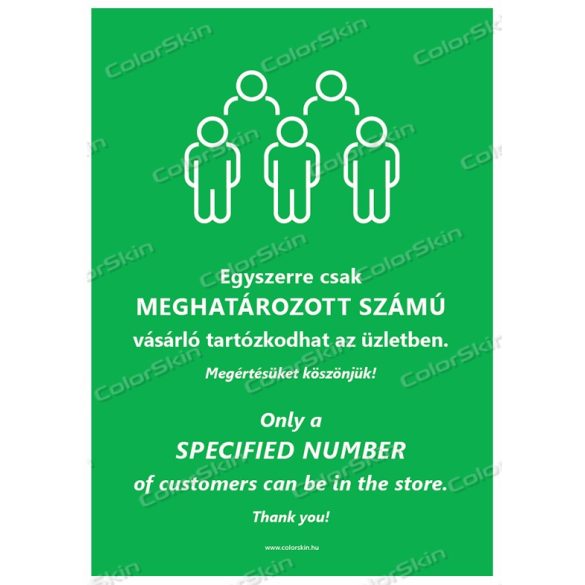A4-es méretű álló formátumú információs matrica -  Létszámkorlátozás két nyelvű