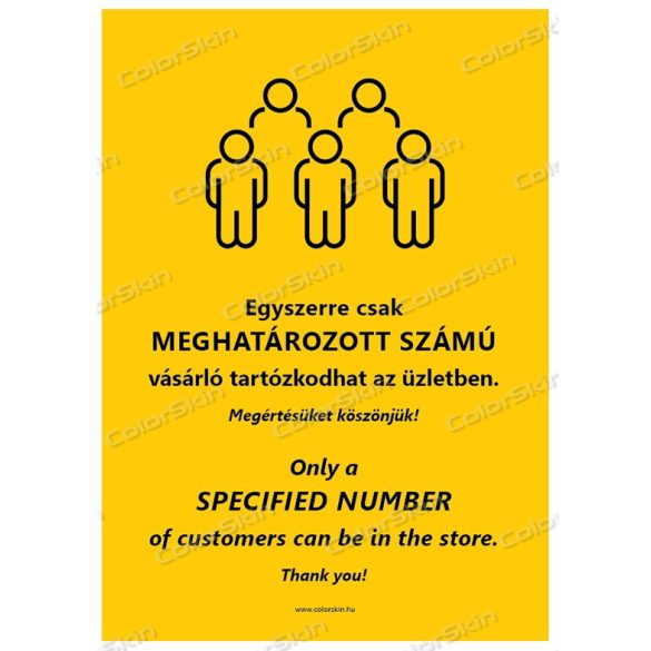 A4-es méretű álló formátumú információs matrica -  Létszámkorlátozás két nyelvű