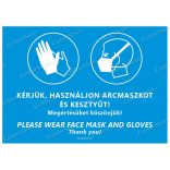 A4-es méretű fekvő formátumú információs matrica -  Maszk és kesztyű két nyelvű