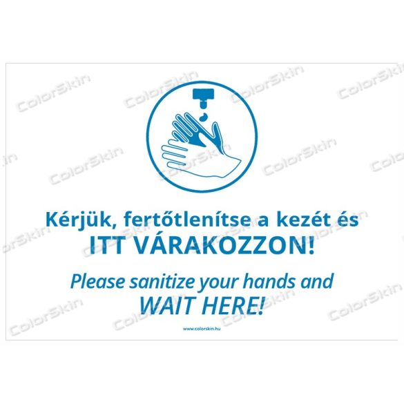 A4-es méretű fekvő formátumú információs matrica - Kézfertőtlenítés két nyelvű