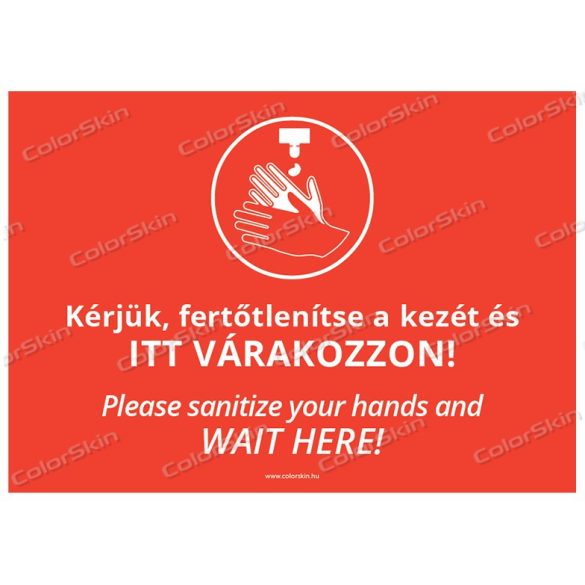 A4-es méretű fekvő formátumú információs matrica - Kézfertőtlenítés két nyelvű