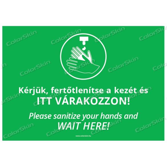 A4-es méretű fekvő formátumú információs matrica - Kézfertőtlenítés két nyelvű