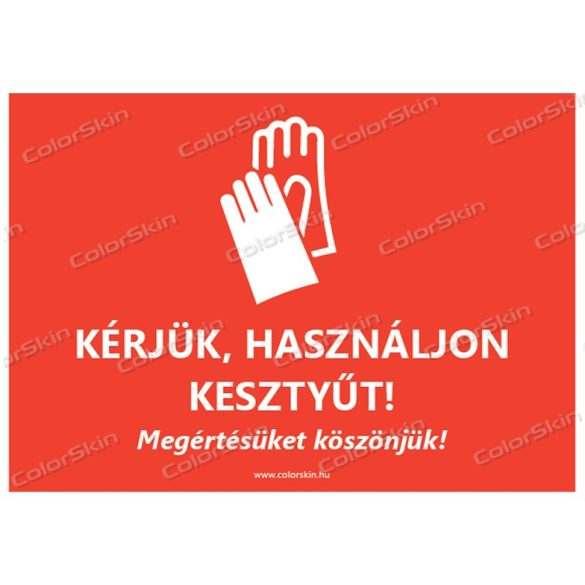 A5-ös méretű fekvő formátumú információs matrica - kesztyű