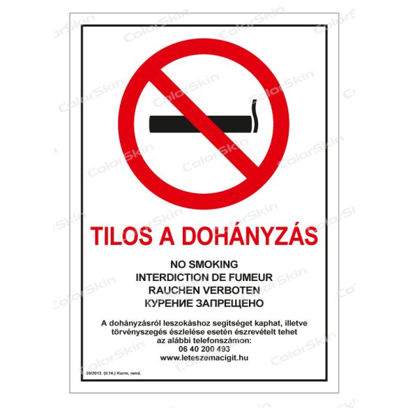 TILOS a dohányzás matrica