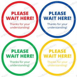   Kérjük itt várakozzon! kör padlómatrica angol nyelven - Please wait here!